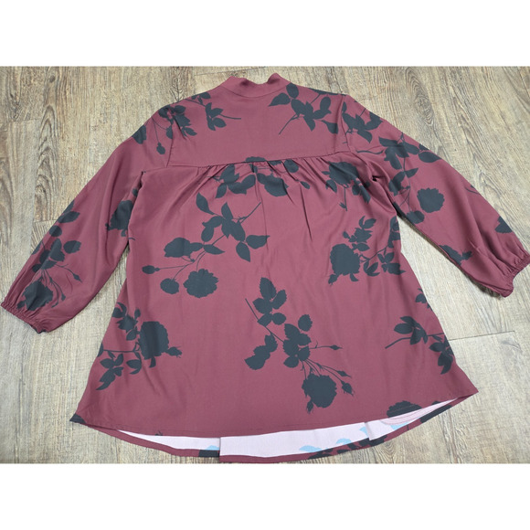 eshakti Wayward Fancies Dark Wine Red Black Floral Blouse Tunic Size XS/2 - Picture 5 of 5